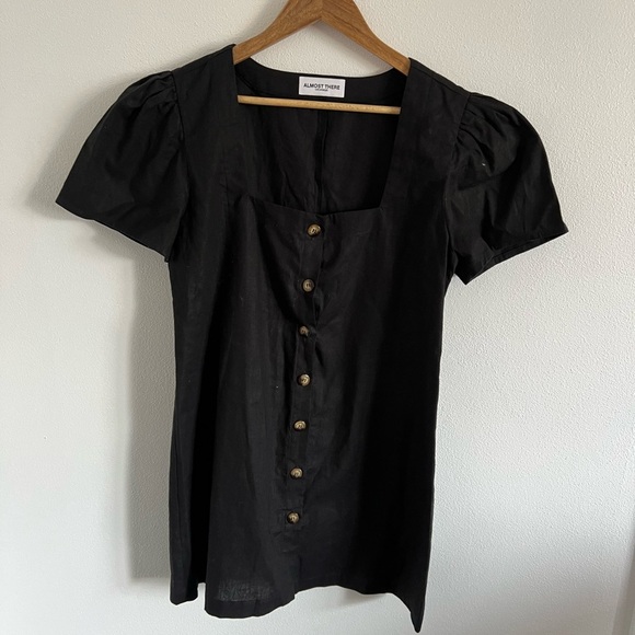 Almost There Bianca Black Linen Button Up Dress, size small - Picture 2 of 5